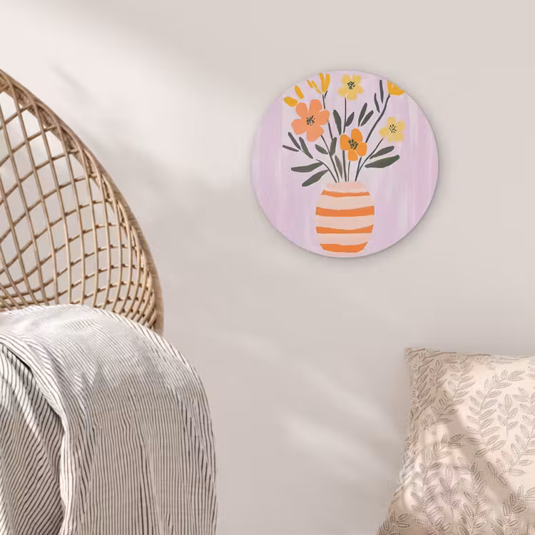 Vaas - Gestreept - Bloemen - Oranje Akoestische PET Vilt - Rond klein -sfeer4