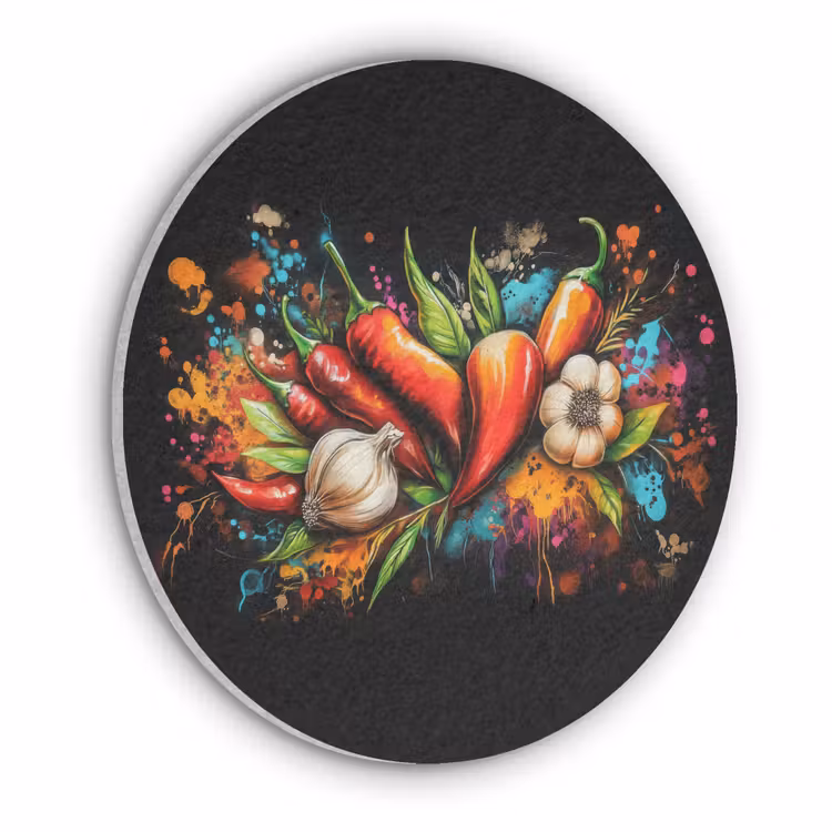 Groente - Peper - Knoflook - Graffiti - Verf - Kleurrijk Akoestische PET Vilt - Rond klein -3d