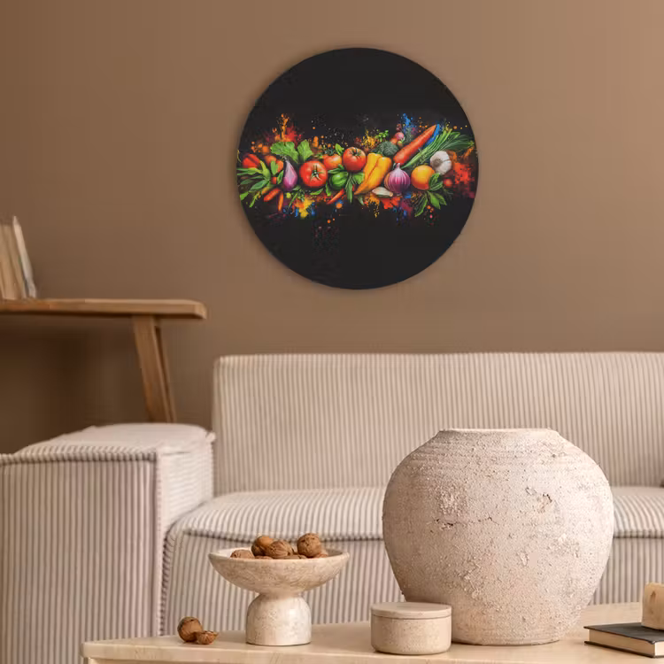 Groente - Eten - Kruiden - Graffiti - Koken Akoestische PET Vilt - Rond klein -sfeer1