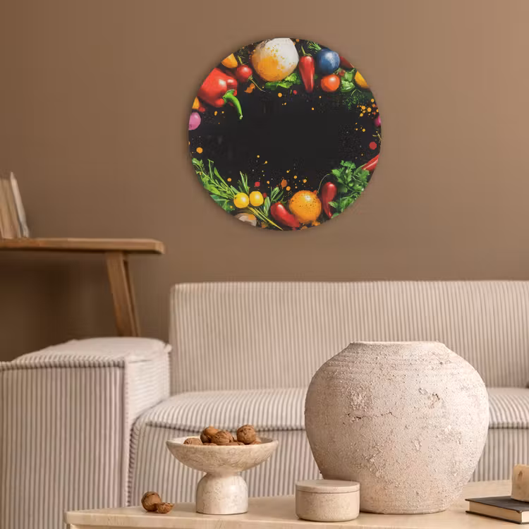 Groente - Graffiti - Kleurrijk - Koken - Abstract Akoestische PET Vilt - Rond klein -sfeer1