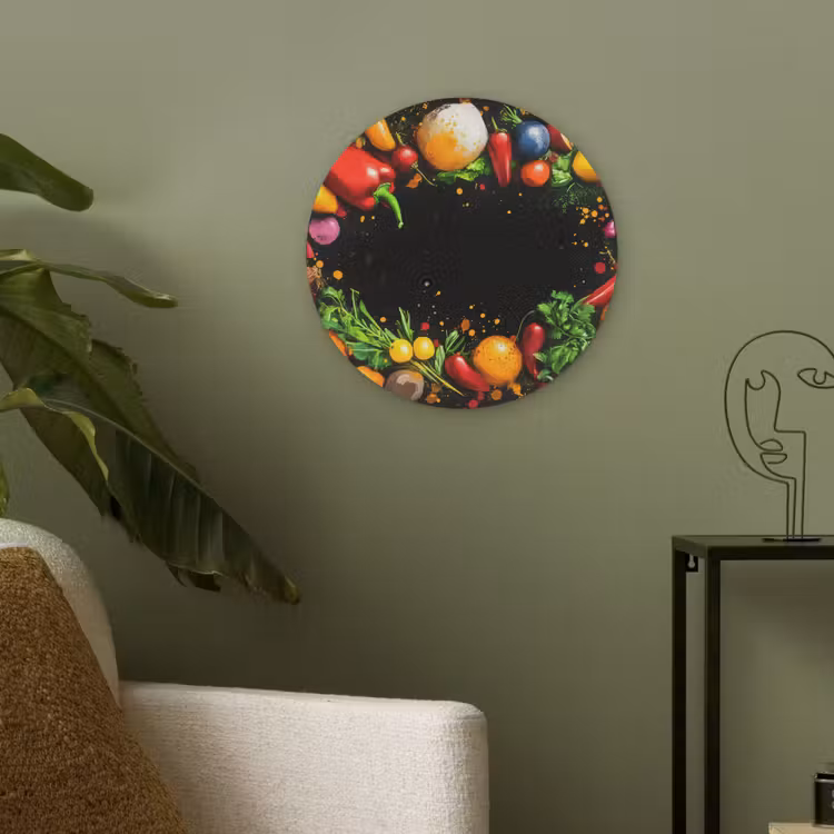 Groente - Graffiti - Kleurrijk - Koken - Abstract Akoestische PET Vilt - Rond klein -sfeer2
