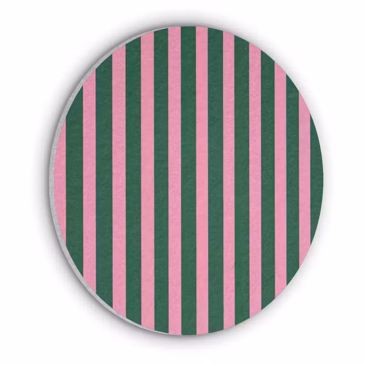 Verticale strepen - Groen - Roze Akoestische PET Vilt - Rond klein 838 -3d