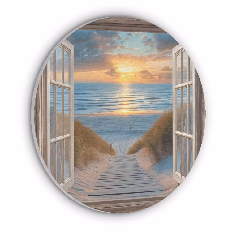 Doorkijk - Strand - Pad - Zonsondergang Akoestische PET Vilt - Rond klein -3d
