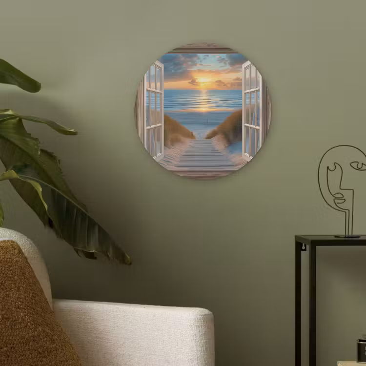 Doorkijk - Strand - Pad - Zonsondergang Akoestische PET Vilt - Rond klein -sfeer2