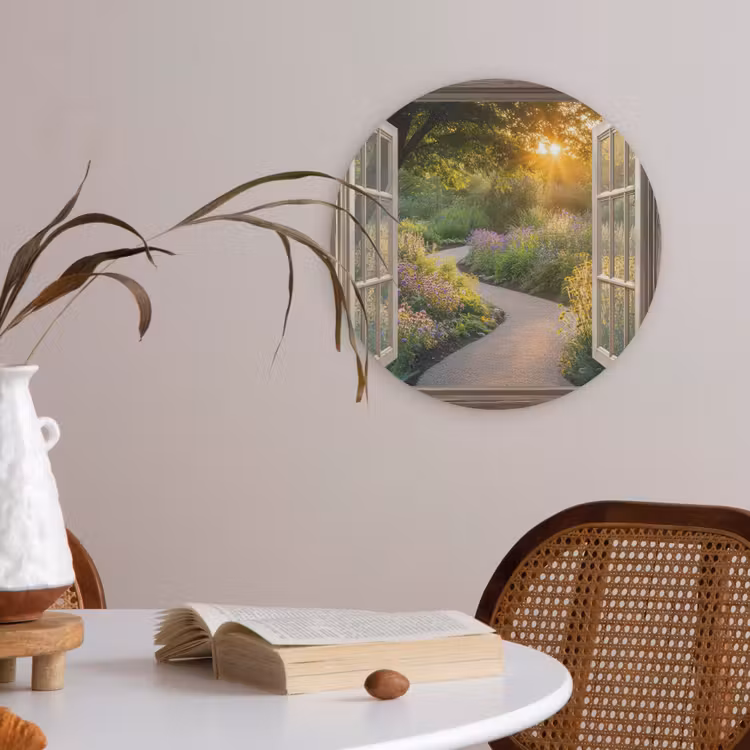 Doorkijk - Bloemen - Natuur - Zon - Pad Akoestische PET Vilt - Rond klein -sfeer3