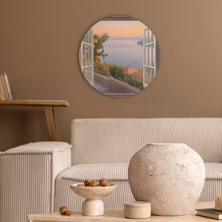 Doorkijk - Uitzicht - Meer - Landschap Akoestische PET Vilt - Rond klein -sfeer1