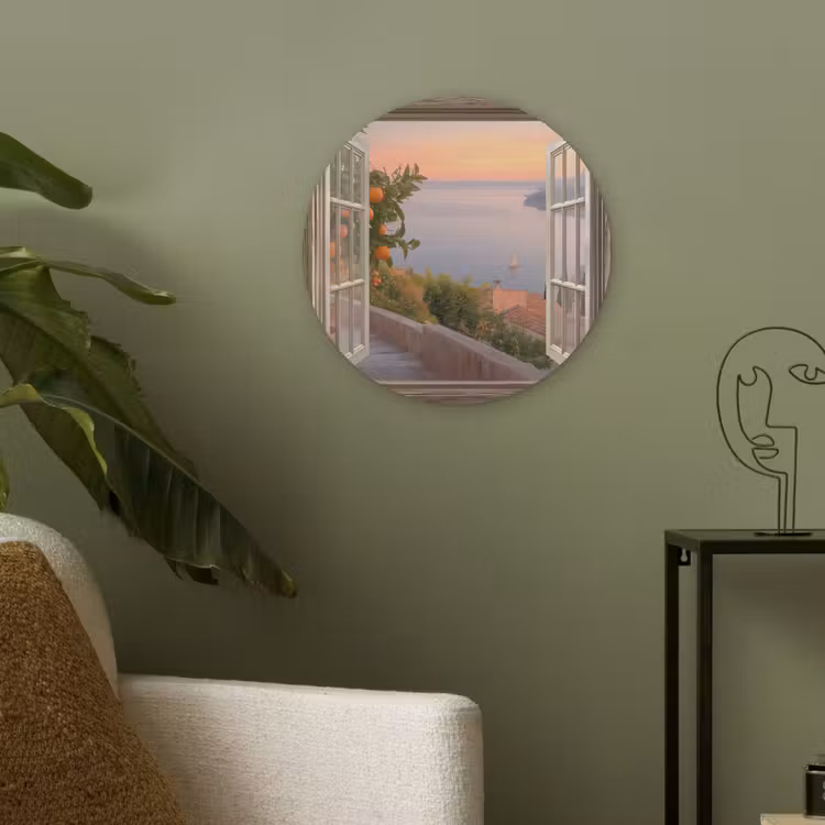 Doorkijk - Uitzicht - Meer - Landschap Akoestische PET Vilt - Rond klein -sfeer2