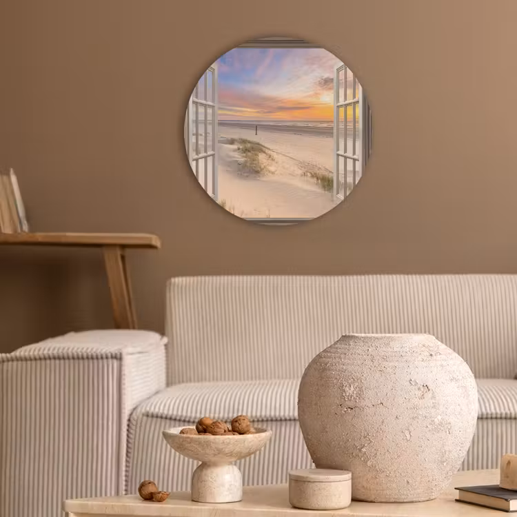 Doorkijk - Strand - Duinen - Natuur - Landschap Akoestische PET Vilt - Rond klein -sfeer1