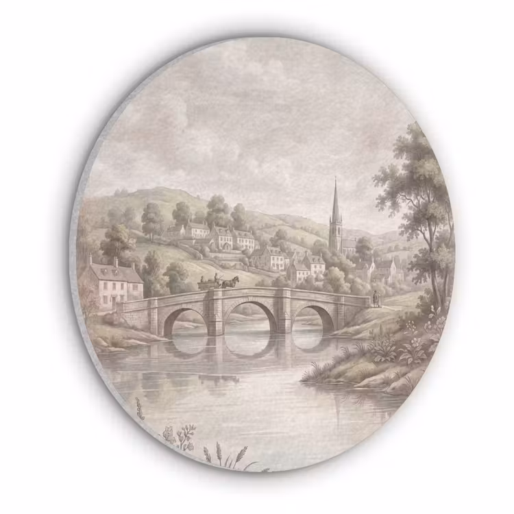 Dorp - Brug - Uitzicht - Groen Akoestische PET Vilt - Rond klein -3d