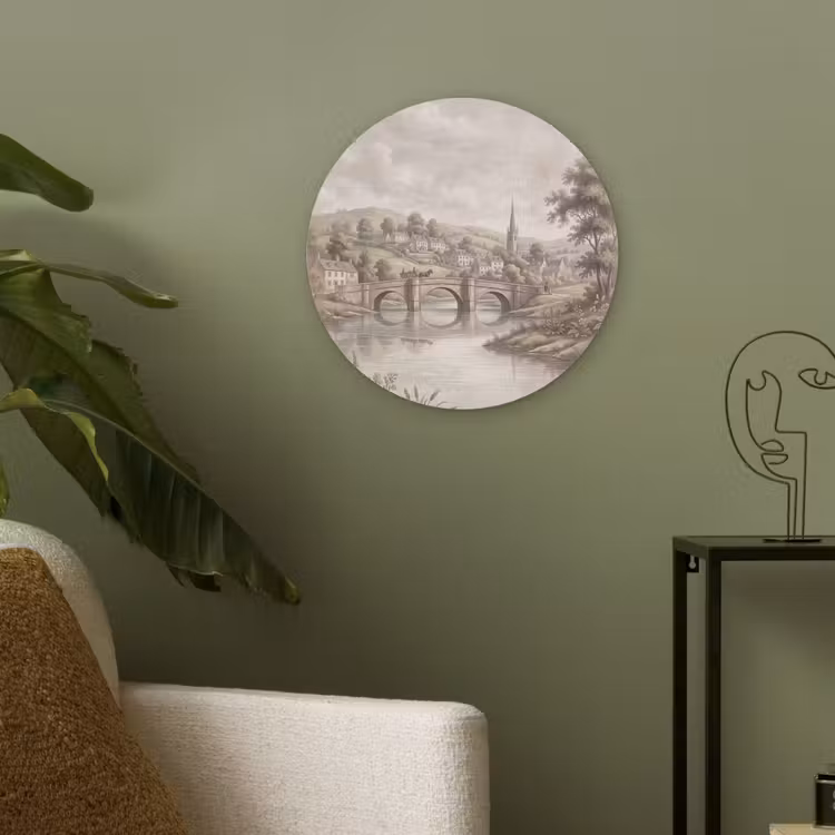 Dorp - Brug - Uitzicht - Groen Akoestische PET Vilt - Rond klein -sfeer2