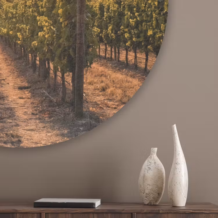 Wijngaard - Zonsondergang - Landschap Akoestische PET Vilt - Rond klein -sfeer5_closeup