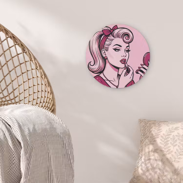 Vintage - Vrouw - Roze Akoestische PET Vilt - Rond klein -sfeer4