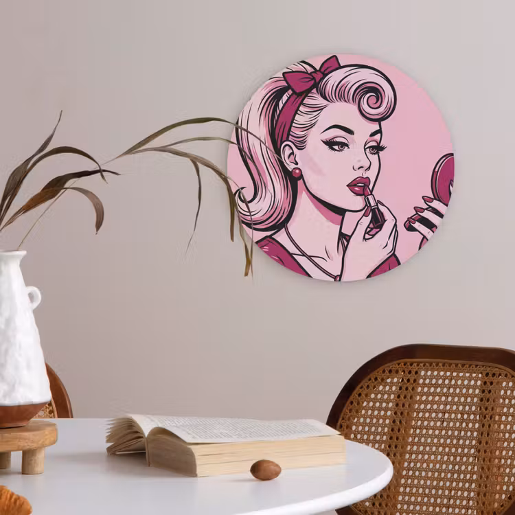 Vintage - Vrouw - Roze Akoestische PET Vilt - Rond klein -sfeer3