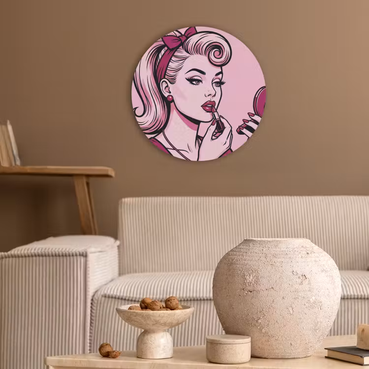 Vintage - Vrouw - Roze Akoestische PET Vilt - Rond klein -sfeer1