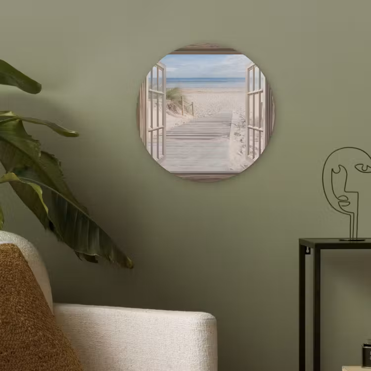 Doorkijk - Strand - Duinen - Pad - Landschap Akoestische PET Vilt - Rond klein -sfeer2
