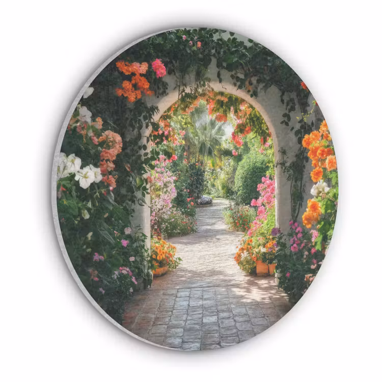 Doorkijk - Bloemen - Natuur - Bloementuin Akoestische PET Vilt - Rond klein -3d