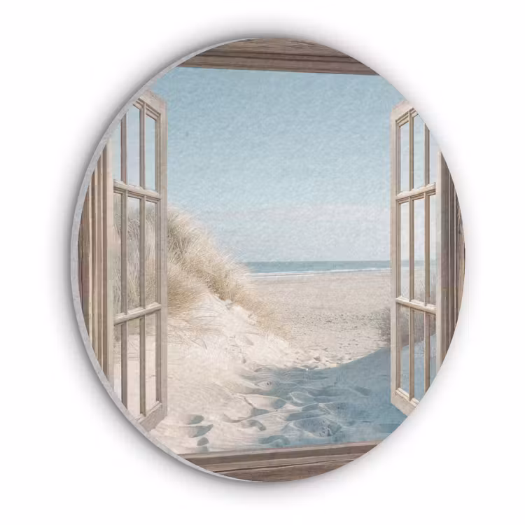 Doorkijk - Helmgras - Duinen - Zee - Landschap Akoestische PET Vilt - Rond klein -3d