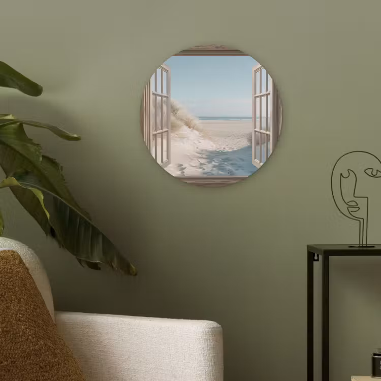 Doorkijk - Helmgras - Duinen - Zee - Landschap Akoestische PET Vilt - Rond klein -sfeer2