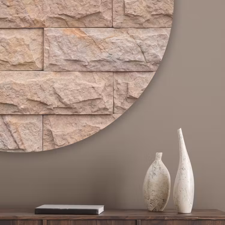 Muur - Steen - Ruw - Textuur - Beige Akoestische PET Vilt - Rond klein -sfeer5_closeup