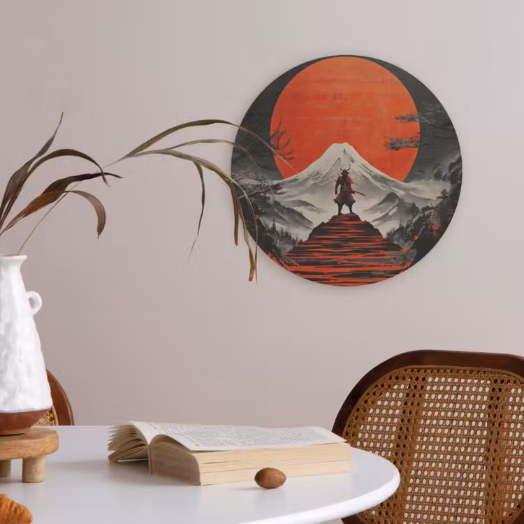 Krijger - Rode trappen - Zon - Berg Akoestische PET Vilt - Rond klein -sfeer3