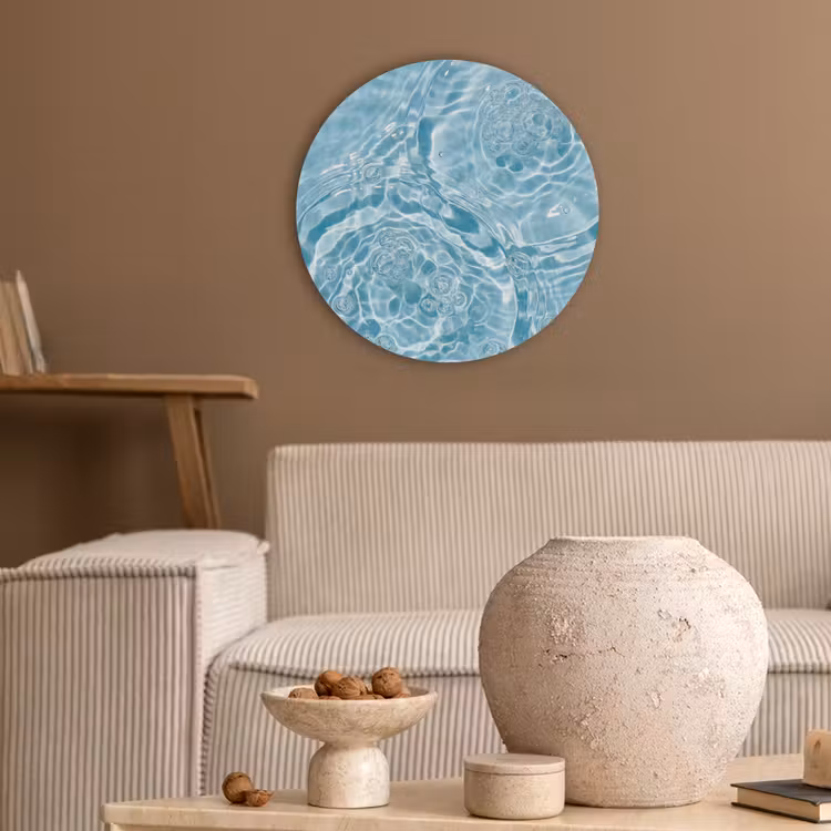 Water - Blauw - bubbels Akoestische PET Vilt - Rond klein -sfeer1