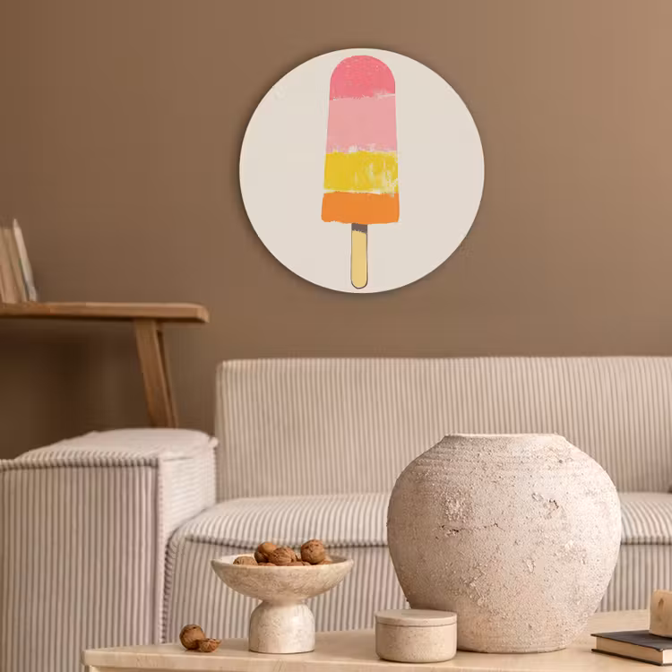 Waterijsje - Retro - Stokje - Roze Akoestische PET Vilt - Rond klein -sfeer1
