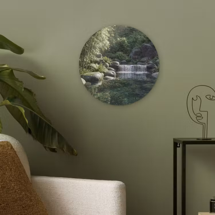 Beek - Waterval - Natuur - Groen Akoestische PET Vilt - Rond klein -sfeer2