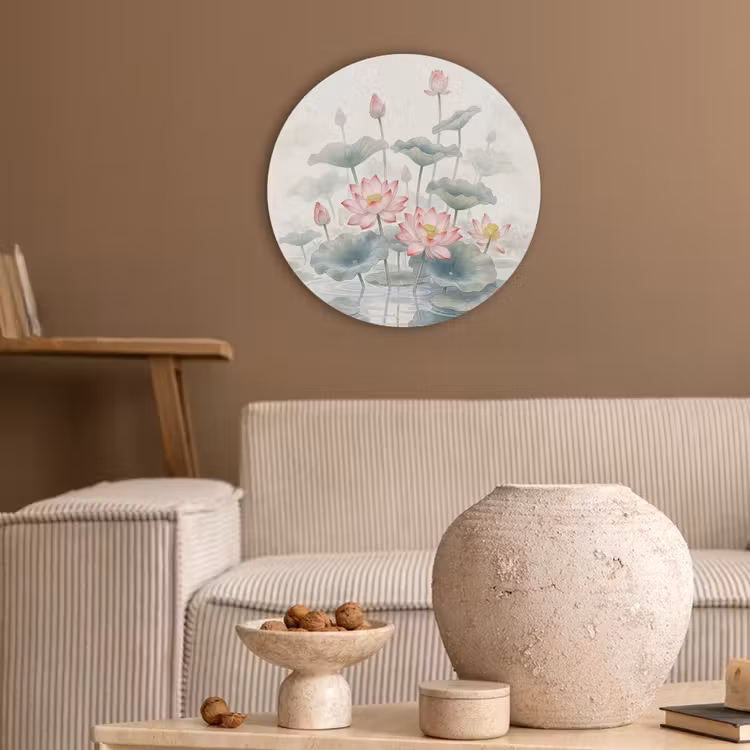 Aquarel - Lotusbloemen - Kleurrijk Akoestische PET Vilt - Rond klein -sfeer1