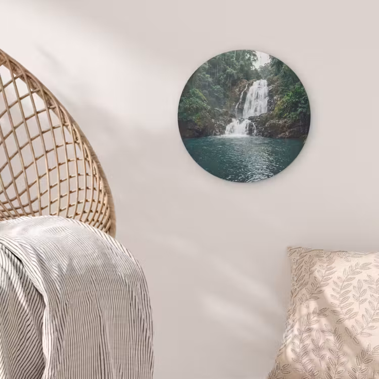 Waterfall - Forest - Nature - Greenkhgyguyg Akoestische PET Vilt - Rond klein -sfeer4