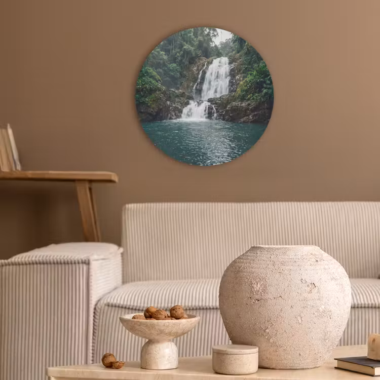 Waterfall - Forest - Nature - Greenkhgyguyg Akoestische PET Vilt - Rond klein -sfeer1