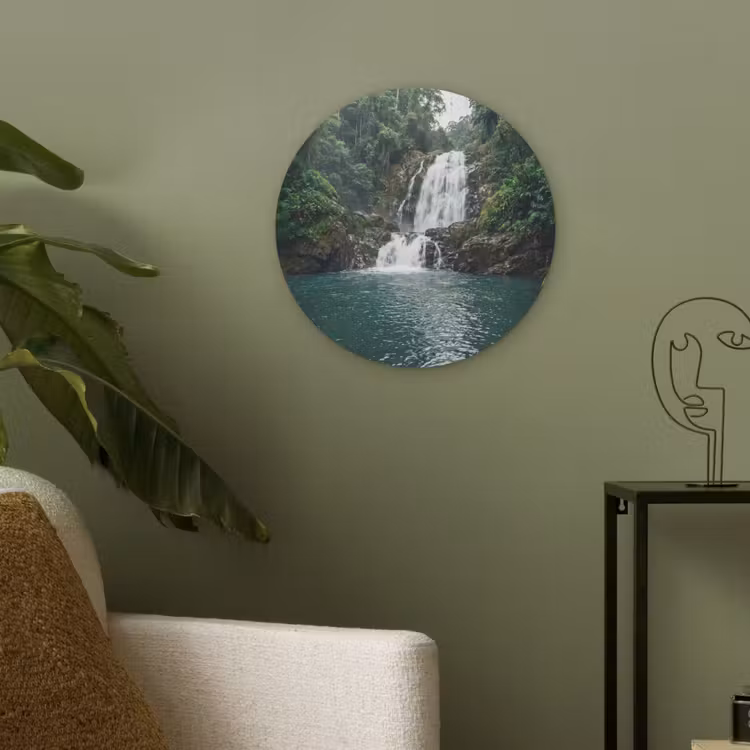 Waterfall - Forest - Nature - Greenkhgyguyg Akoestische PET Vilt - Rond klein -sfeer2