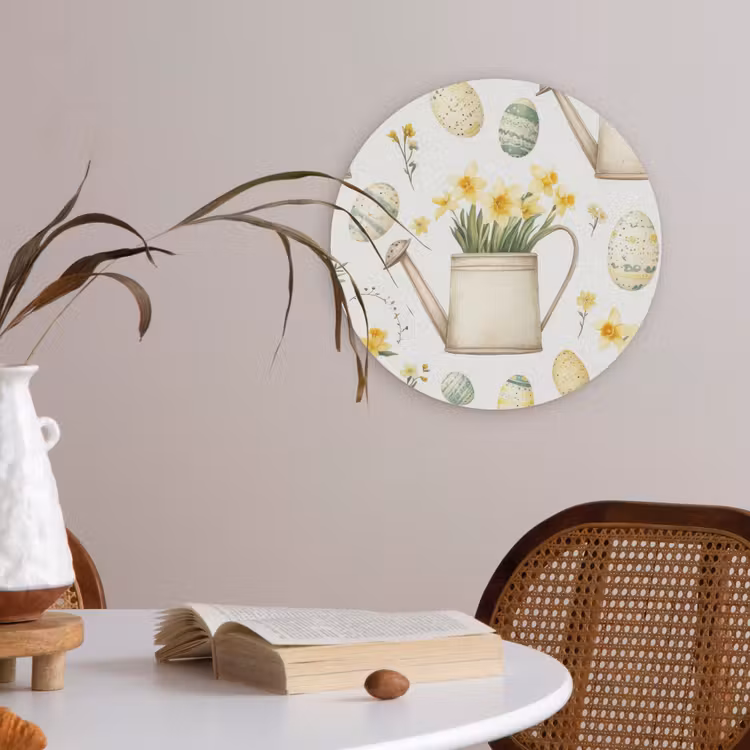 Gieter - Bloemen - Eieren Akoestische PET Vilt - Rond klein -sfeer3