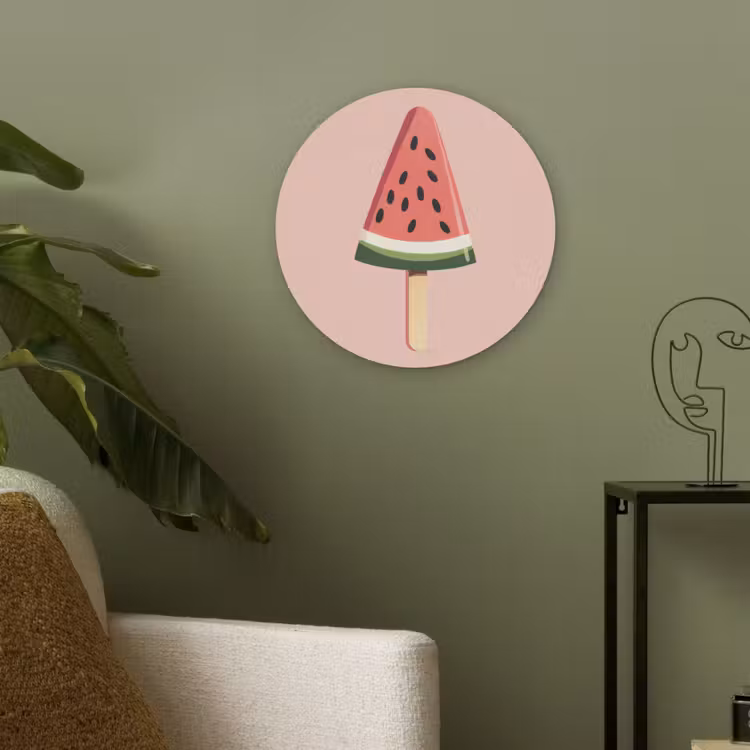 Watermeloen - Ijsje - Pitjes - Rood Akoestische PET Vilt - Rond klein -sfeer2