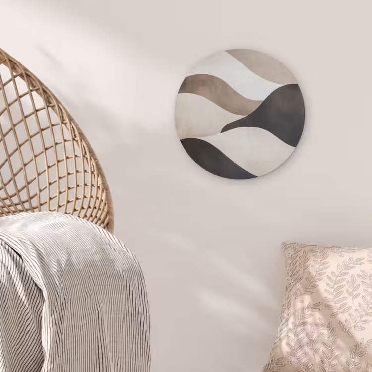 Golven - Abstract - Beige Akoestische PET Vilt - Rond klein -sfeer4