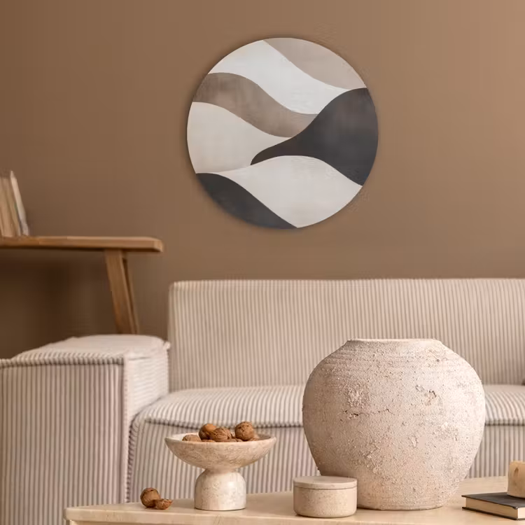 Golven - Abstract - Beige Akoestische PET Vilt - Rond klein -sfeer1