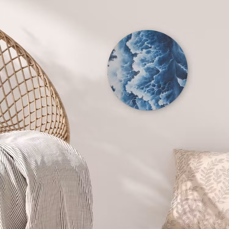 Golven - Blauw - Schuim Akoestische PET Vilt - Rond klein -sfeer4