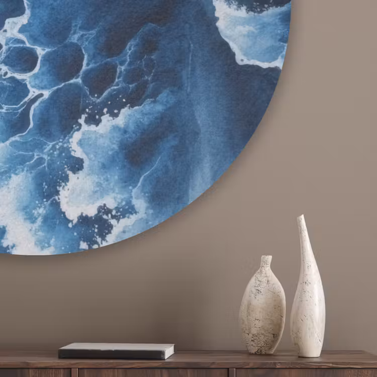 Golven - Blauw - Schuim Akoestische PET Vilt - Rond klein -sfeer5_closeup