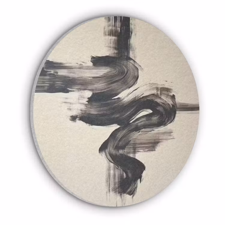 Golven - Penseelstreken - Beige - Minimalistisch Akoestische PET Vilt - Rond klein -3d
