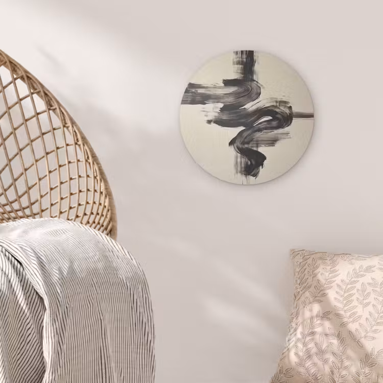 Golven - Penseelstreken - Beige - Minimalistisch Akoestische PET Vilt - Rond klein -sfeer4