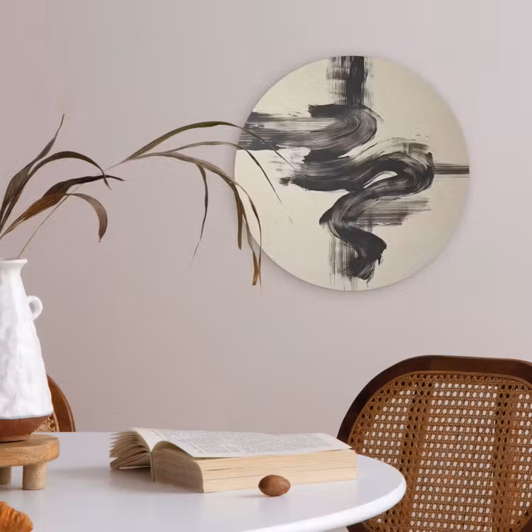 Golven - Penseelstreken - Beige - Minimalistisch Akoestische PET Vilt - Rond klein -sfeer3
