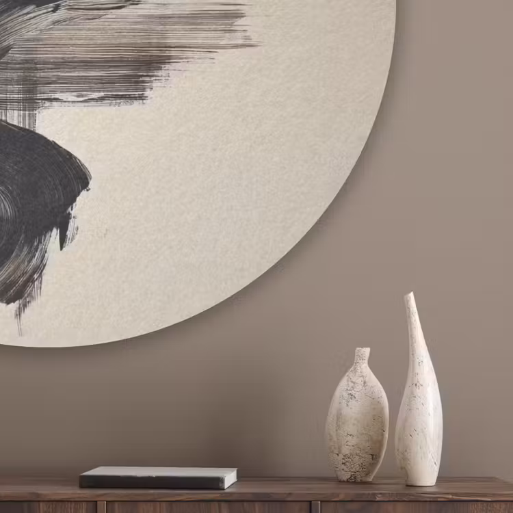 Golven - Penseelstreken - Beige - Minimalistisch Akoestische PET Vilt - Rond klein -sfeer5_closeup