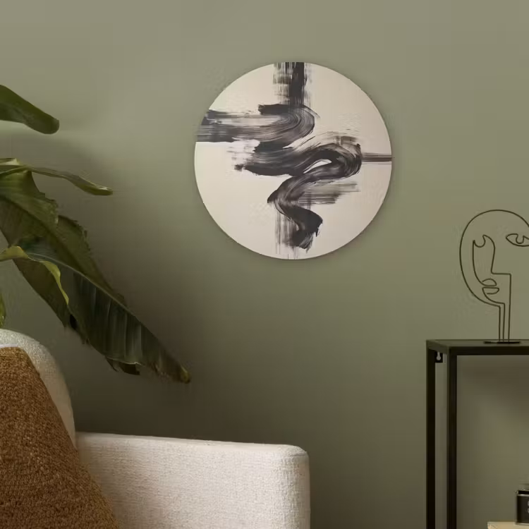 Golven - Penseelstreken - Beige - Minimalistisch Akoestische PET Vilt - Rond klein -sfeer2