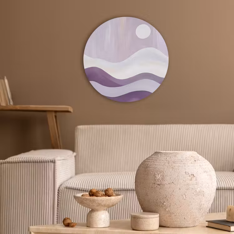 Golven - Heuvels - Abstract - Paars Akoestische PET Vilt - Rond klein -sfeer1