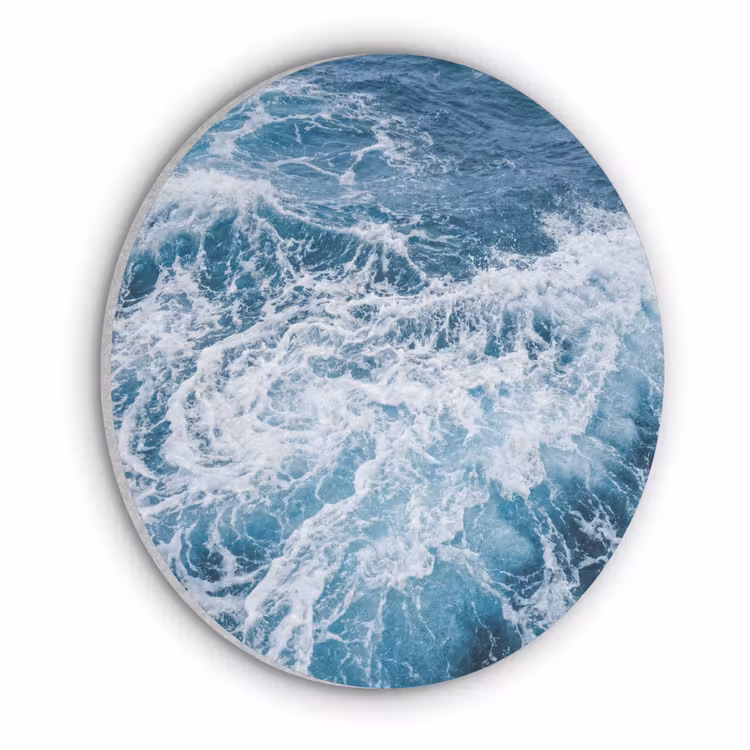 Golven - Oceaan - Blauw Akoestische PET Vilt - Rond klein -3d