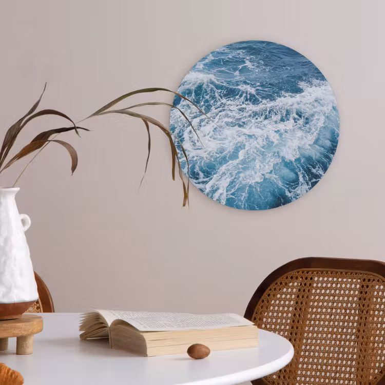 Golven - Oceaan - Blauw Akoestische PET Vilt - Rond klein -sfeer3