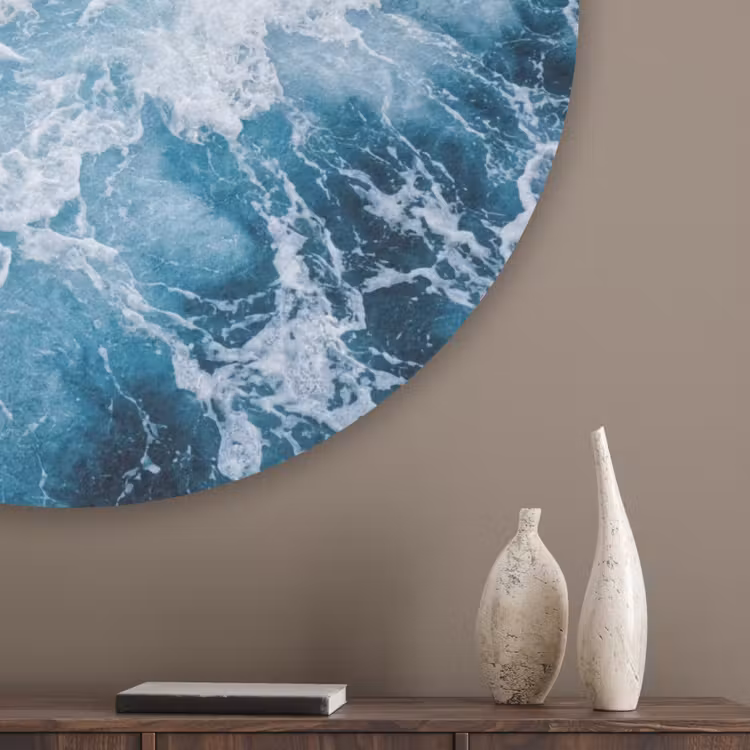 Golven - Oceaan - Blauw Akoestische PET Vilt - Rond klein -sfeer5_closeup
