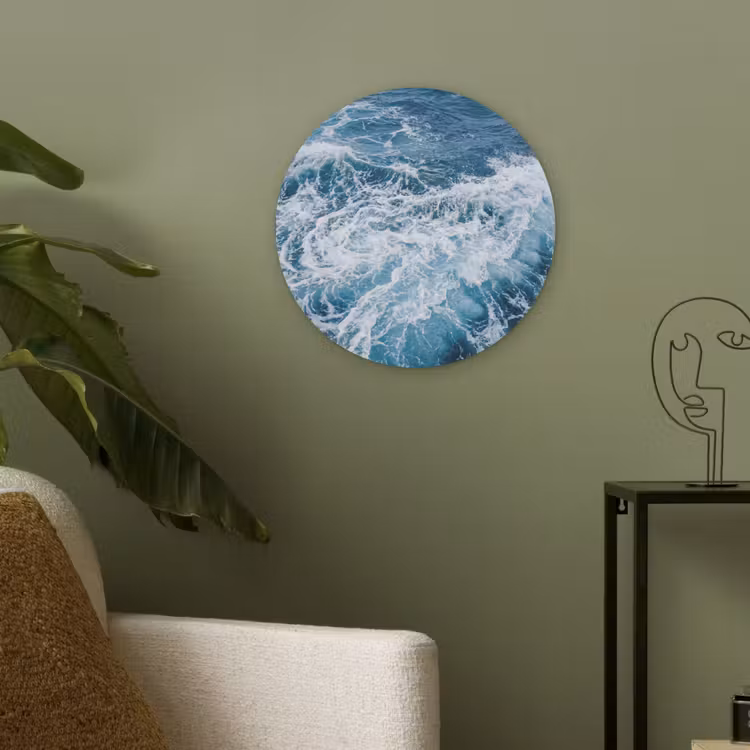 Golven - Oceaan - Blauw Akoestische PET Vilt - Rond klein -sfeer2