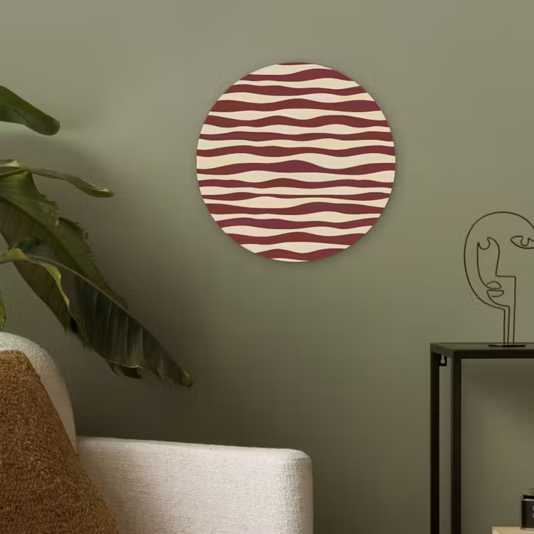 Golven - Rood - Patroon - Crème Akoestische PET Vilt - Rond klein 838 -sfeer2