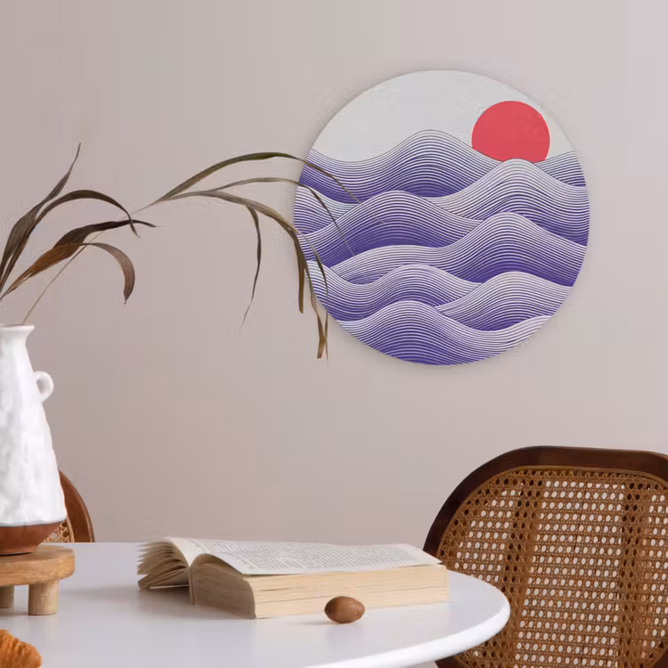 Golven - Zon - Natuur - Abstract - Rood Akoestische PET Vilt - Rond klein -sfeer3
