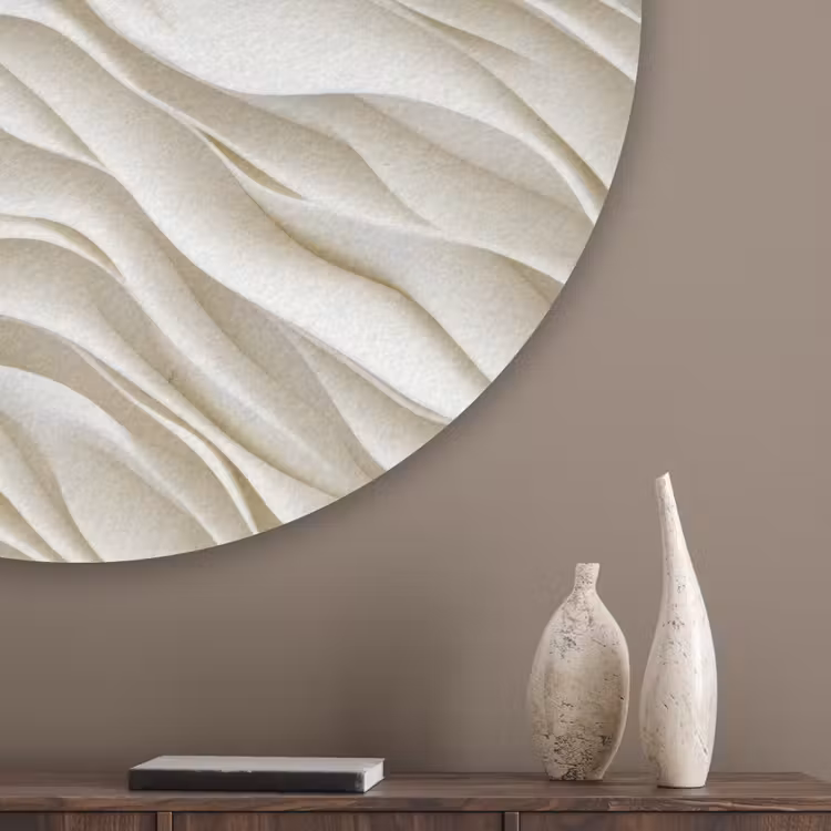 Golven - Wit - Minimalistisch Akoestische PET Vilt - Rond klein 838 -sfeer5_closeup
